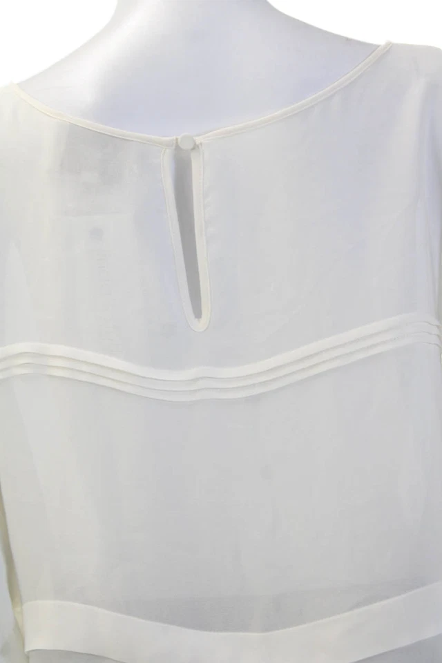Blusa blanca lisa con detalle plisado de seda blanca talla S Madison Marcus para mujer Foto 4 de 4