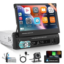 7" Single 1 DIN Car Stereo Apple Carplay Radio Bluetooth USB Flip Out MP5 Player