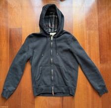 Vintage Burberry Men's Black Fleece Full Golden Zip Hoodie with Pockets Size S