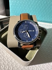 NEW AUTHENTIC FOSSIL RHETT CHRONOGRAPH BLUE BROWN LEATHER BQ2163 MENS WATCH