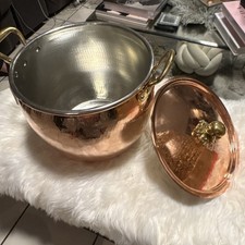 Ruffoni Hammered Copper Stockpot with Lid Brass Handles Gas Electric Compatible