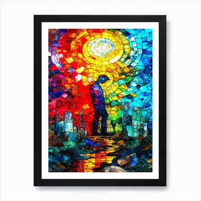 Gedankenkontrolle - Glasmalerei Ide gerahmtes Wandbild Poster Leinwanddruck Bild