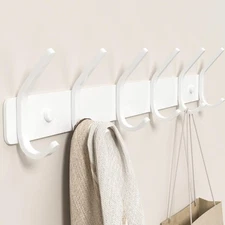 Coat Rack Wall Mount Hooks - 15 Inch Matte White Metal 6-Hook Organizer Wall ...