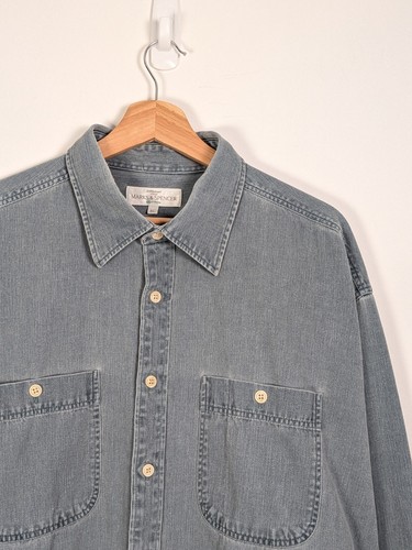 Marks & Spencer, St Michael Needle Cord Vintage Shirt XL Blue Chest Pocket Cotton Corduroy Utlity