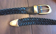 Vintage Braided Black Leather Belt w/Brass Buckle Sz SM 36" x 1" Mens Womens