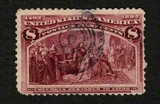 US 1893 #236 Columbus Exposition 8c Magenta Circle Rings Cancel Used