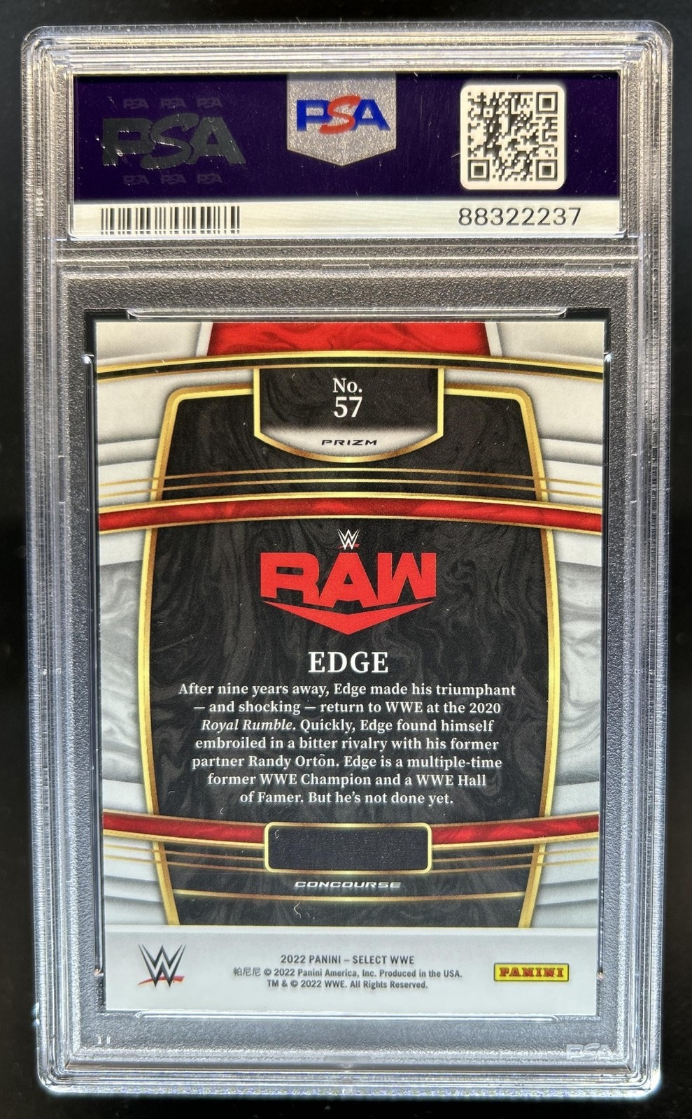 2022 Panini Select WWE Edge Tiger Prizm Concourse #57 PSA 10 GEM MINT view 2