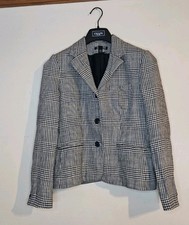 Lauren Ralph Lauren 100 Linen Houndstooth Blazer Jacket Women's Size 10 Navy