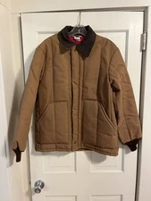 Vtg Big Smith Chore Coat Jacket Brown Duck Red Insulated Corduroy Collar USA Med