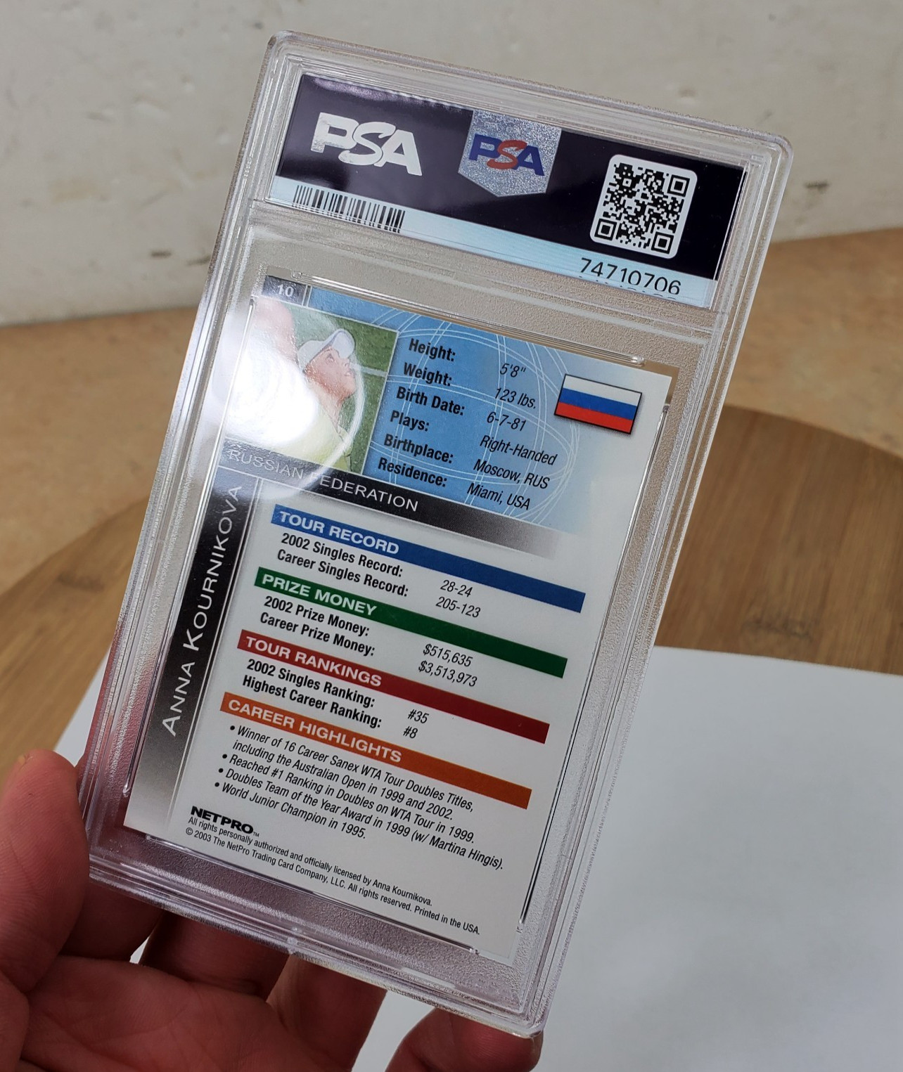 2003 Netpro Anna Kournikova International Series #10 PSA Mint 9 Tennis Card view 8