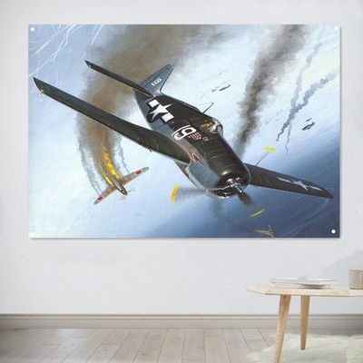 F6F-3 Hellcat Fighter Jet Flag Banner Canvas Painting for Room Man Cave Wall