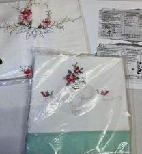 VTG 1970s Embroidered Cotton Pillow Cases Lot The East Is Red NOS Floral Pattern