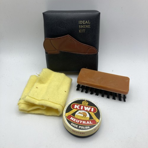 Vintage 1960s Ideal Shoe Shine Kit -KIWI Neutral Polish -brush- Cloth