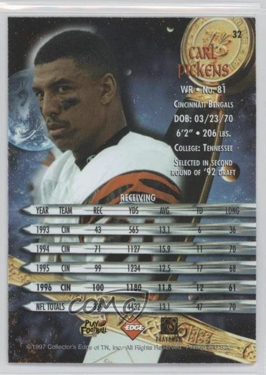 1997 Collector's Edge Excalibur Carl Pickens #32 - Image 2 of 2