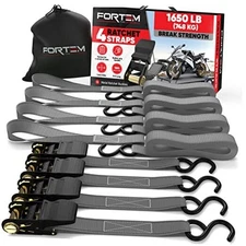  Ratchet Straps, Tie Down Strap Set 1650lb Break Strength, 4 Pack 15ft x Grey