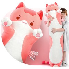 Long Cat Plush Body Pillow Cute Pink Cat Plushies Soft Stuffed Animal, Extr...