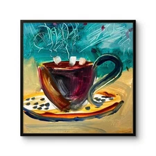 6”x6”  Oil on Canvas Panel Original Abstract Sweet Hot Drink Kitchen Art