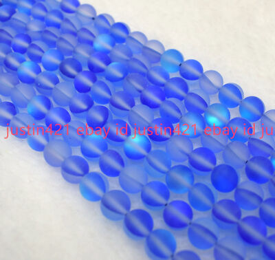 Natural 6/8/10/12mm Blue Gleamy Rainbow Moonstone Round Gems Loose Beads 15''