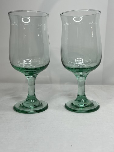 Libbey Green “Tulip” Stemmed Wine Glasses/Set of 2