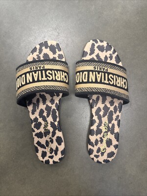 Christian Dior Dway Slide Sandals Black And Beige Pattern SZ 37