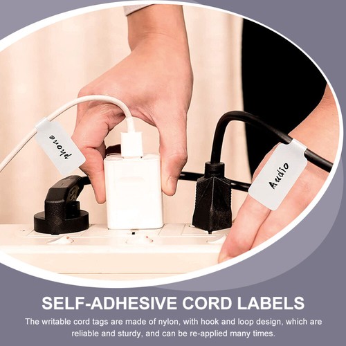 100 Pcs Cable Management Tags Reusable Wire Set Office Label for Wires - Afbeelding 12 van 12