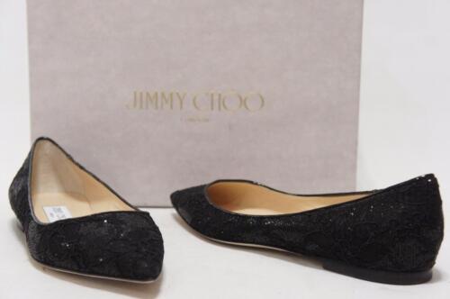 JIMMY CHOO ALINA SCARPE BASSE IN PIZZO NERO PUNTA 37/6,5 $595 - Foto 2 di 12