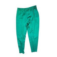 Vtg 80s 90s green silk taper pull on pants womens 6 korea