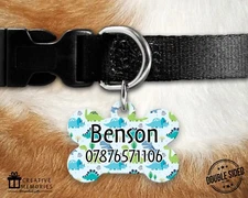 Personalised Pet ID Tag - ID Tag - Dog Tag - Dog Tags - Blue Dinosaurs