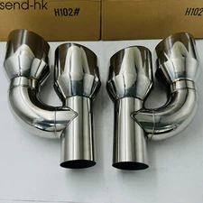 Pair Offset 2.5" In Quad 4" Out Dual Wall Exhaust Tips Stainless Steel Slant Cut