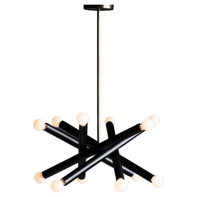 Black Metal & Brass Tubular Chandelier, Mid Century Sputnik Chandelier Black