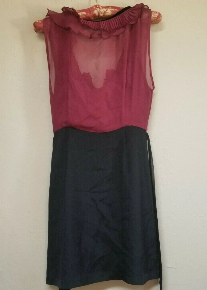 New Foley + Corinna Women Silk Ruffle Dress Small Red Black Sleeveless Tie-Waist - Image 2 of 4