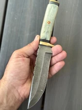 10” Bowie Knife Forged Damascus Fixed Blade Hunting Tactical Camel Bone Handle