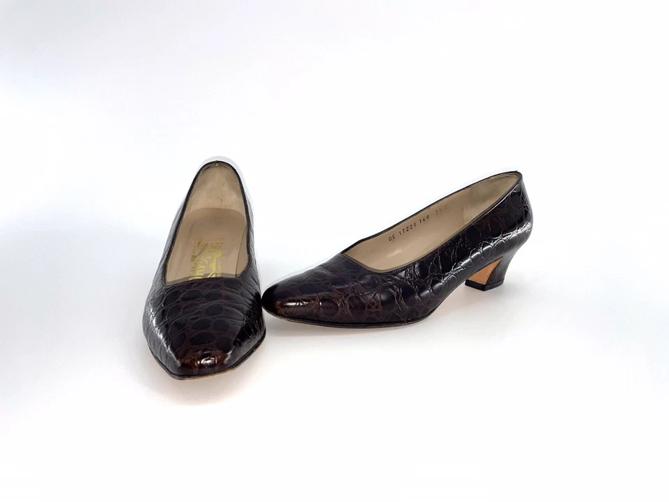 Zapatos de tacón Salvatore Ferragamo con caparazón de tortuga talla 7,5B marrón Md Italia YGI H3S-21 Foto 2 de 4