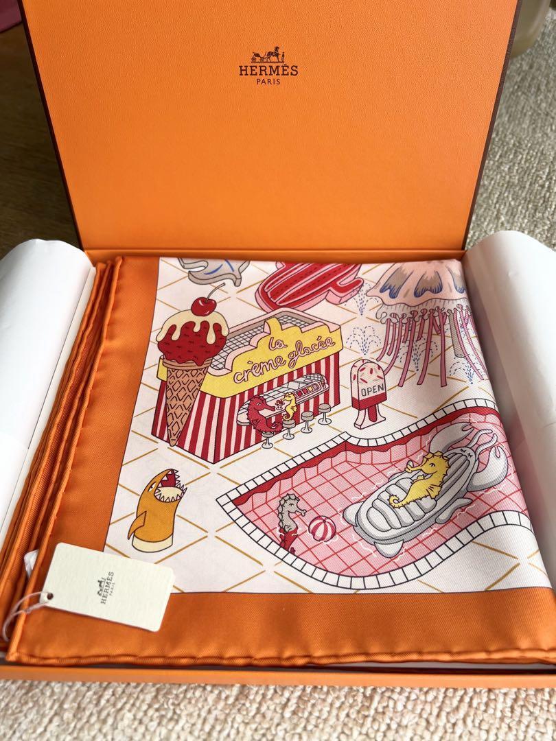 Hermes Scarf Splash Park 90 cm silk orange Carre water 35