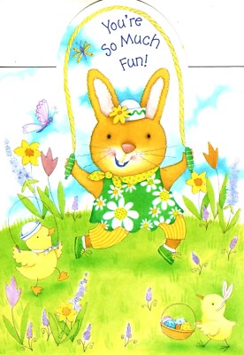 Happy Easter Girl Bunny Springtime Yellow Chicks Jumprope Hallmark Greeting Card