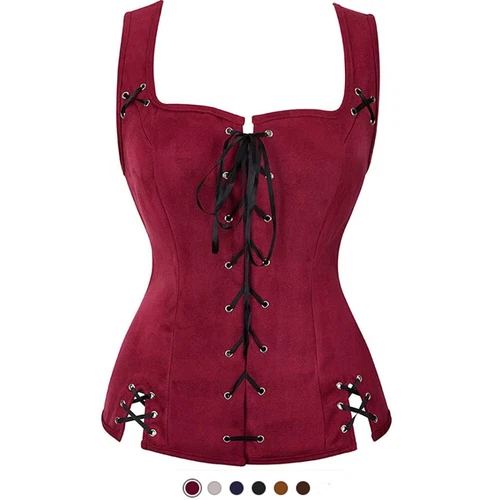 Medieval Bodice Vest for Women Renaissance Lace Up Corset Pirate Wench Waistcoat - Picture 3 of 28