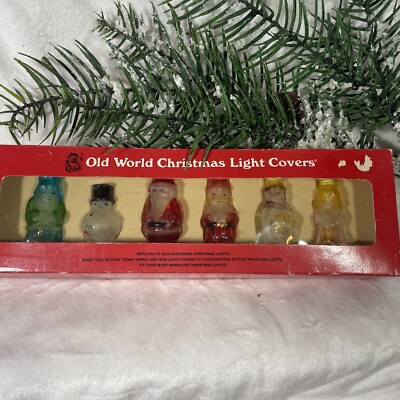 Old World Christmas Glass Light Covers 3 Santa 1 Angel 2 Snowmen in Box ...