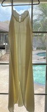 Vintage Yellow Butterfly Spaghetti Strap Slip Dress Slit Keyhole Night Gown S