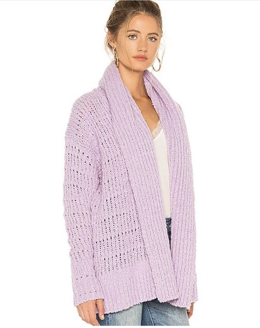 Free People Serene Cardigan Sweater Chunky Knit Small Lavender Purple
