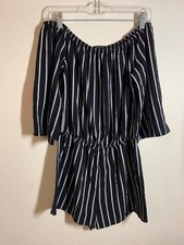 Ambiance Short Sleeve Romper Shorts Striped Women's Size Small Black AD7