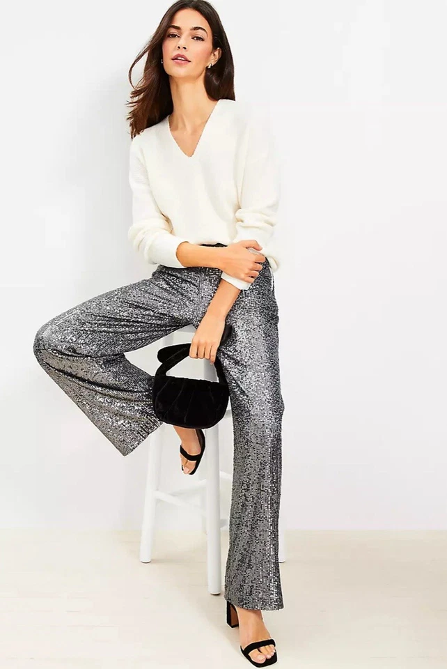 New Ann Taylor SilverSequin Side Zip Wide Leg Pant, Women's Size 8 - Image 2 of 4