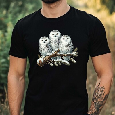 Herren T-Shirt  Aquarell Winter Eule Motiv Baumwolle Größe XS bis 5XL