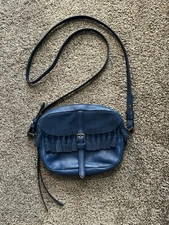 Fossil Kendall Blue Leather Crossbody Bag w/ Tassels and Braided Zipper Pull