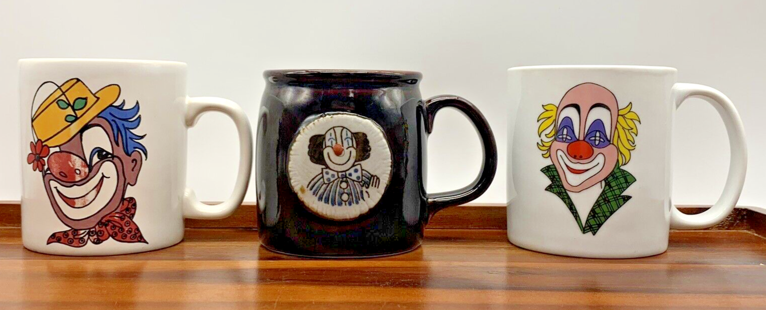 Set of 3 Vintage Clown Mugs Kilncraft Staffordshire England Funny Novelty