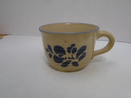 Pfaltzgraff Stoneware Coffee Tea Mug Cup Blue & Tan FOLK ART USA