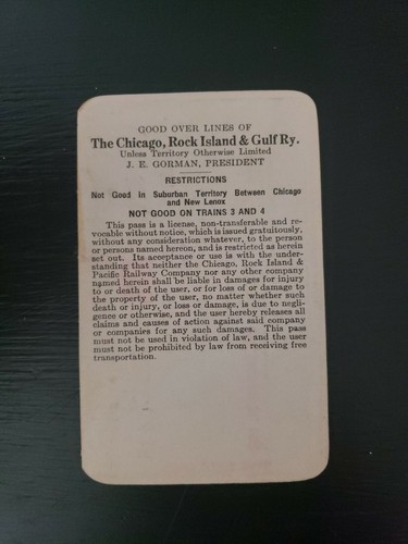Vintage Rare 1930 Chicago Rock Island and Pacific Railway Railroad Pass Ticket - Picture 2 of 2