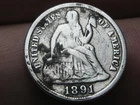 1891 S Seated Liberty Silver Dime- San Francisco, Fine Details