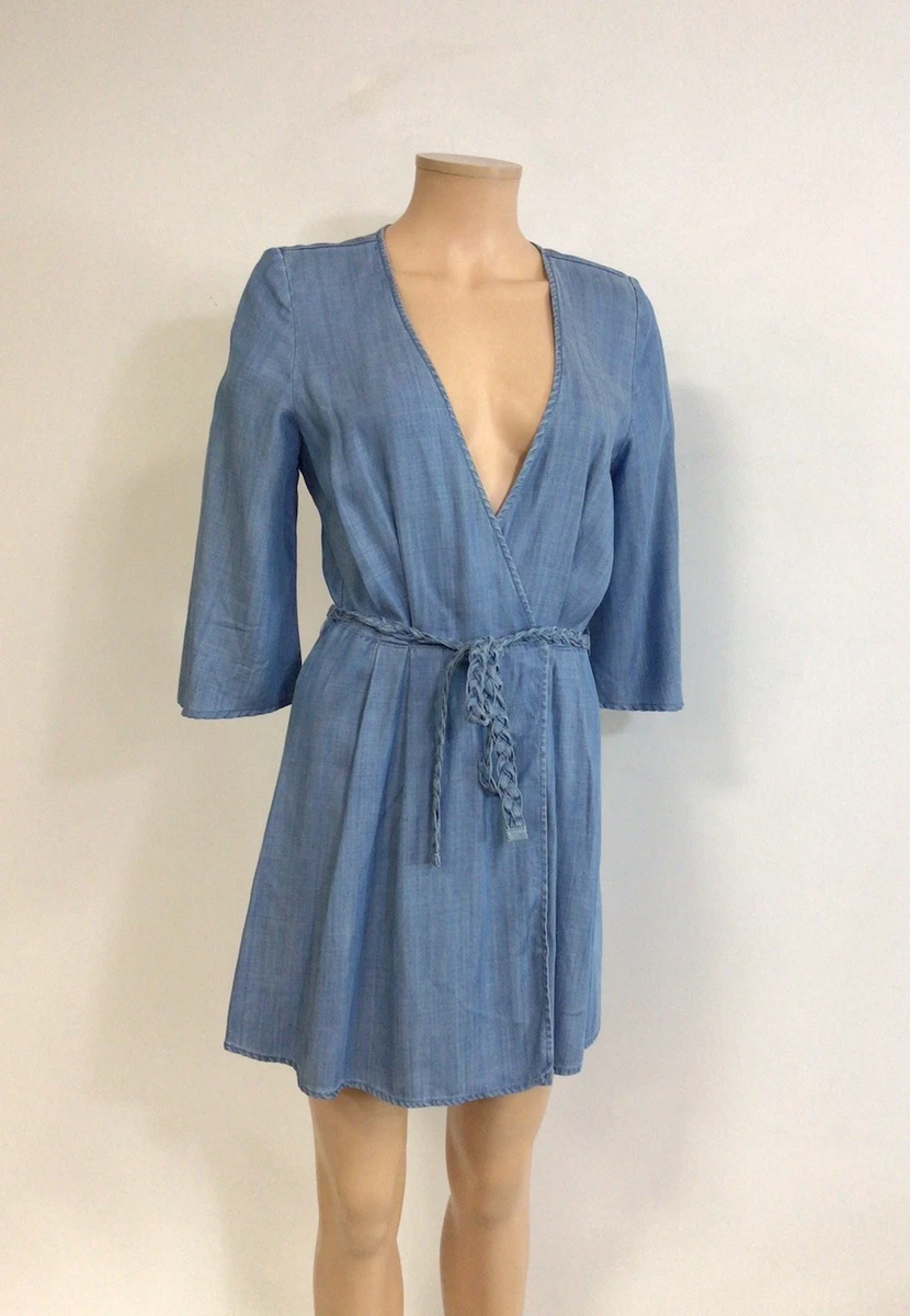 white christmas dresses Women's Denim Long Sleeve Maxi Wrap Dress -- FI-6204D main image 0