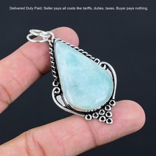 925 Sterling Silver Pear Natural Amazonite Bezel Anniversary New Pendant...
