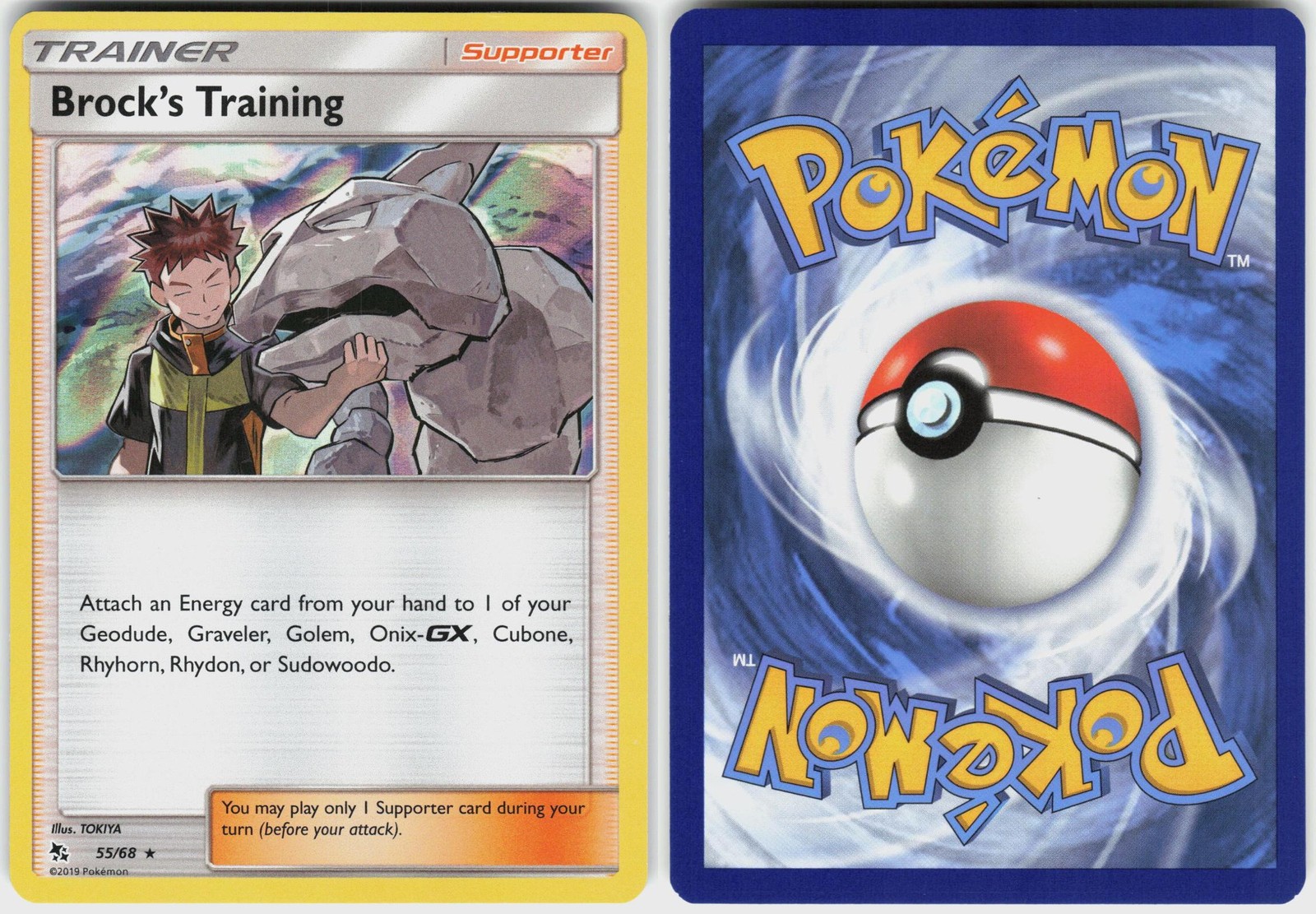 Brock's Training 55/68 Holo Rare Hidden Fates Pokemon NM